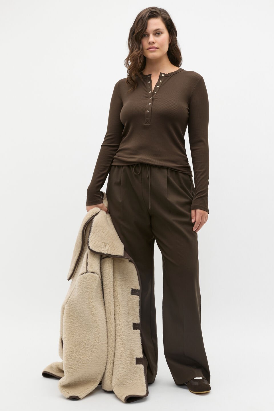 Core Rib Henley Top  Dark Espresso