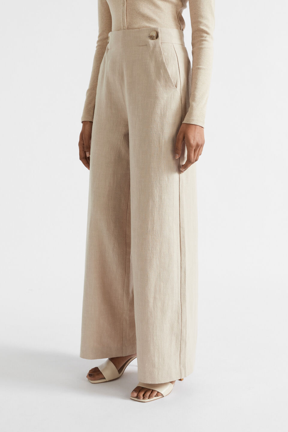 Textured Button Detail Pant  Cool Sand