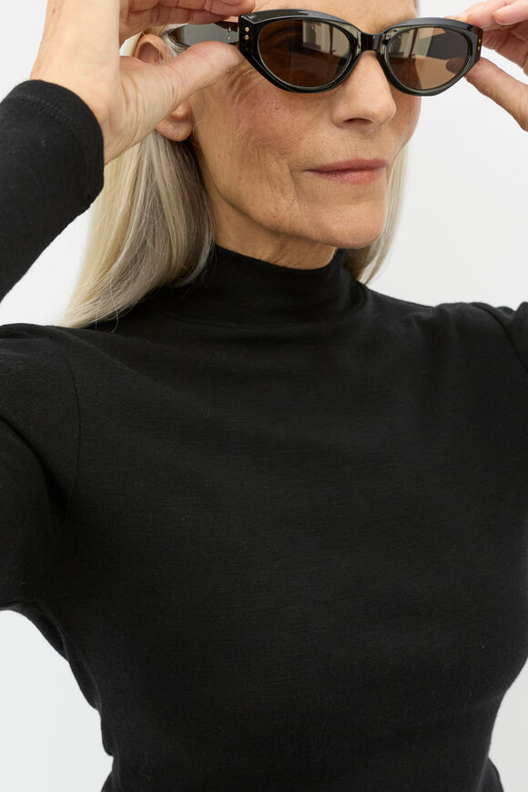 Australian Merino Mock Neck Top  Black  hi-res