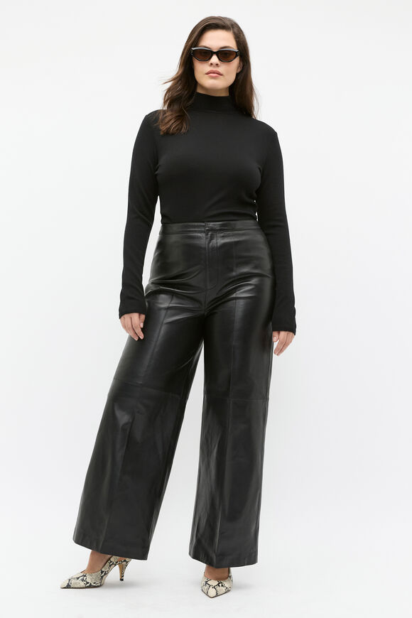 Australian Merino Mock Neck Top  Black  hi-res