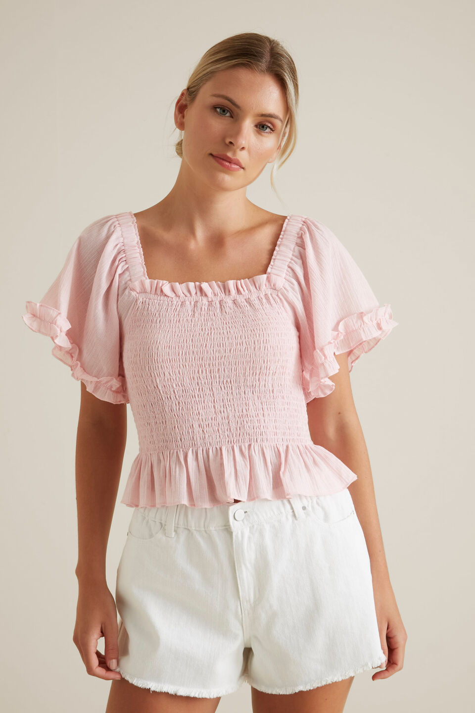 Shirred Mini Stripe Top  