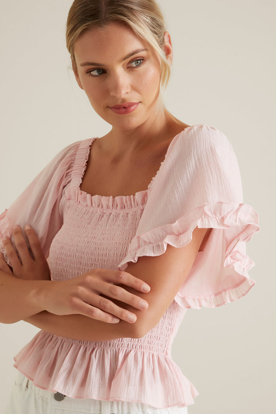 Shirred Mini Stripe Top  