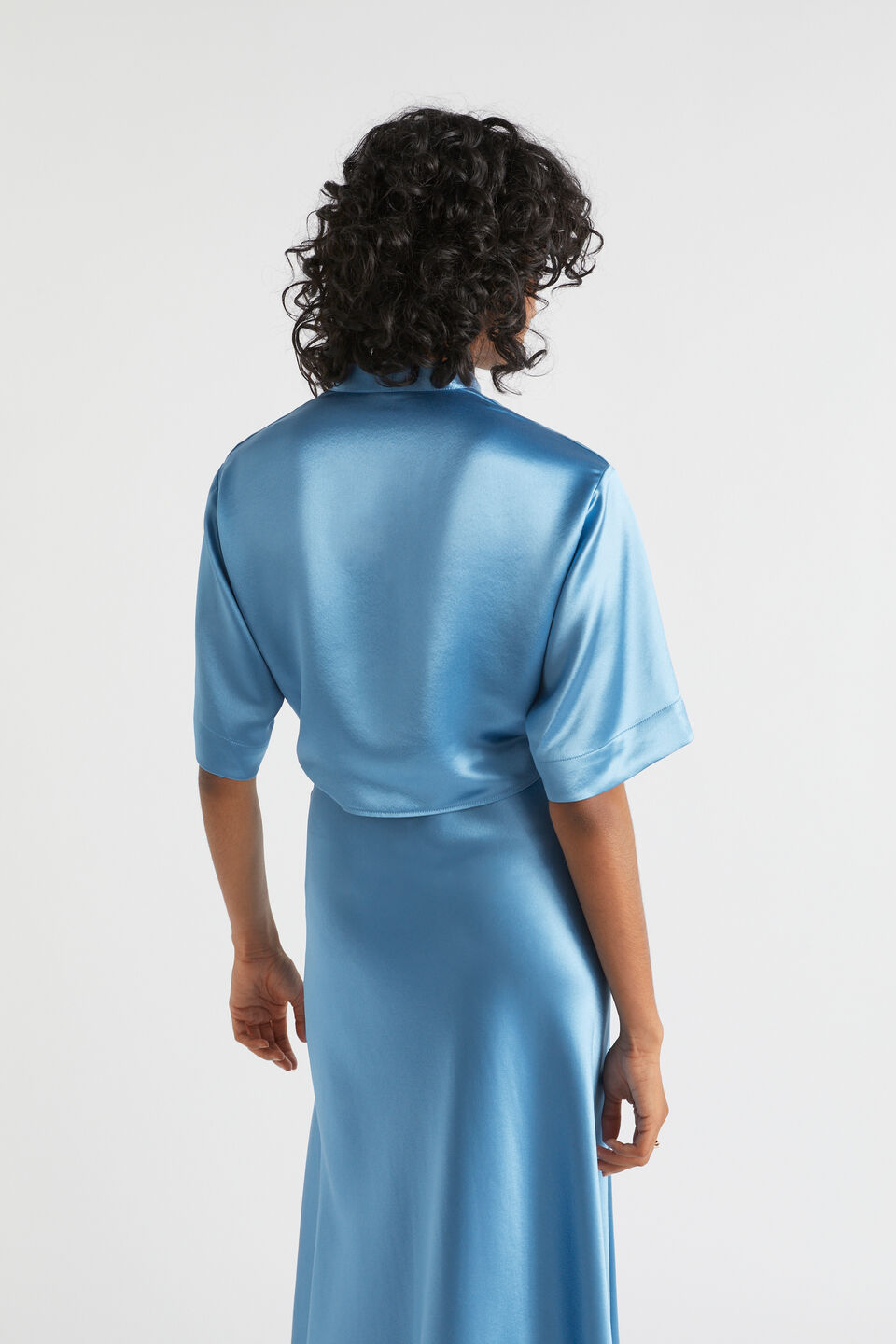 Satin Tie Front Top  Soft Cobalt