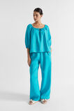 Linen Drawstring Top  Peacock Blue  hi-res