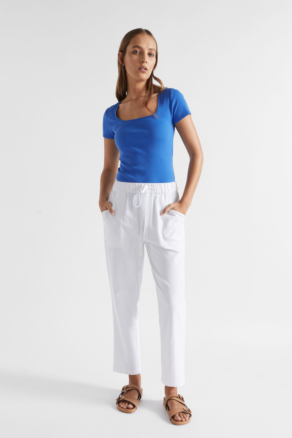 Square Neck Rib Tee  Deep Ocean