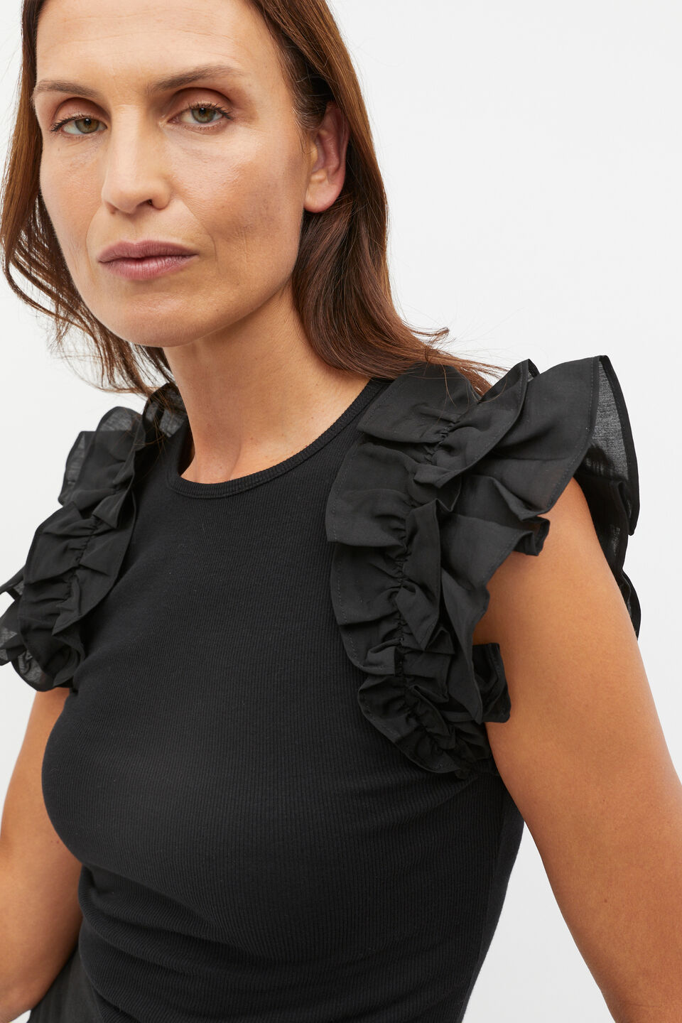 Voile Ruffle Tee  Black