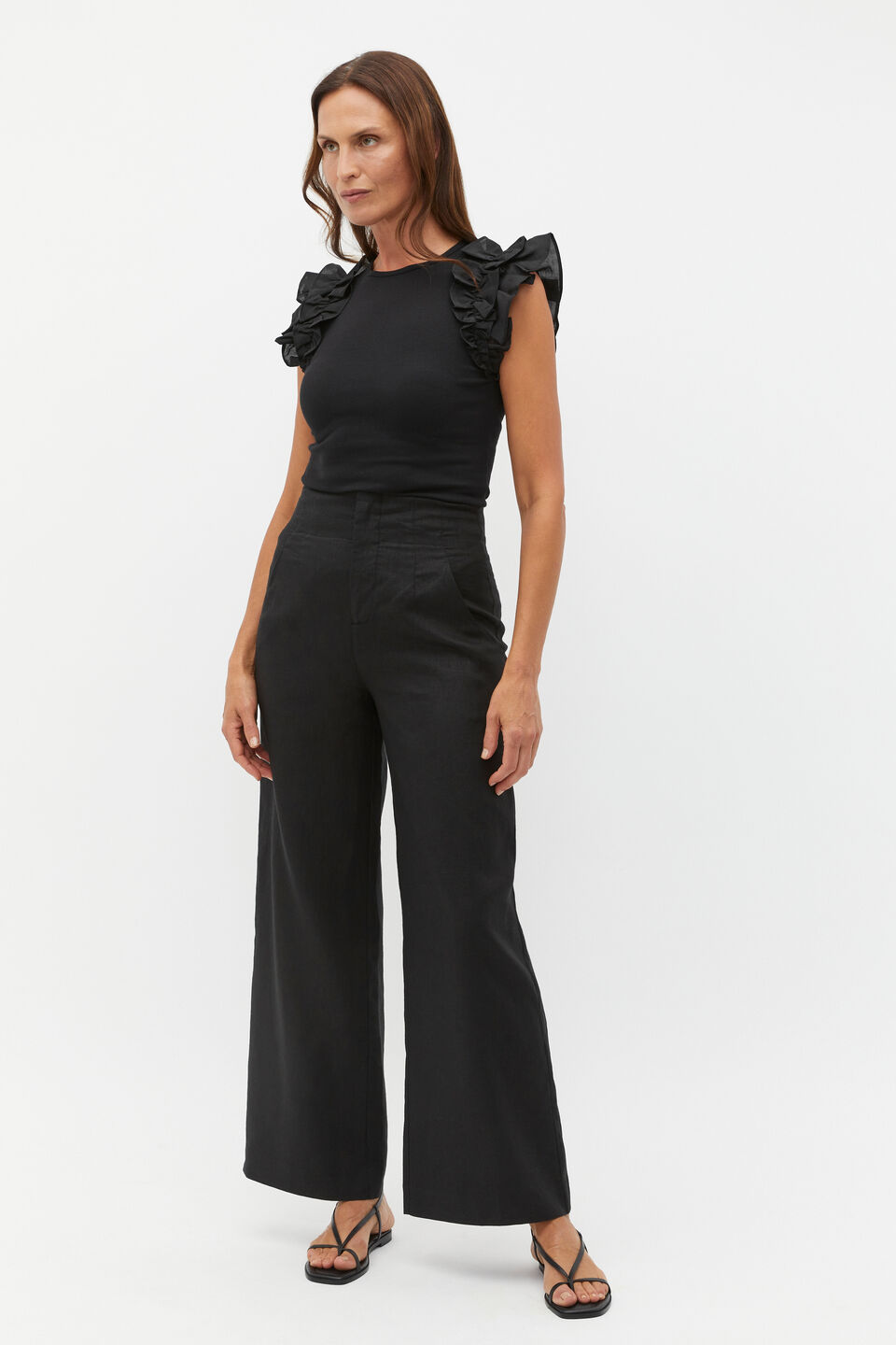 Voile Ruffle Tee  Black