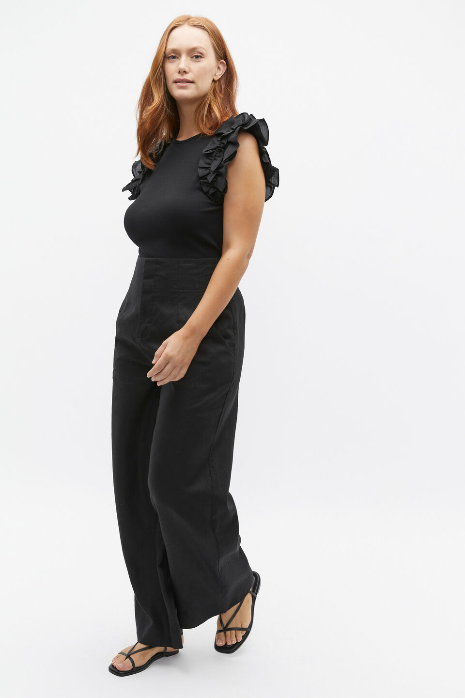 Voile Ruffle Tee  Black