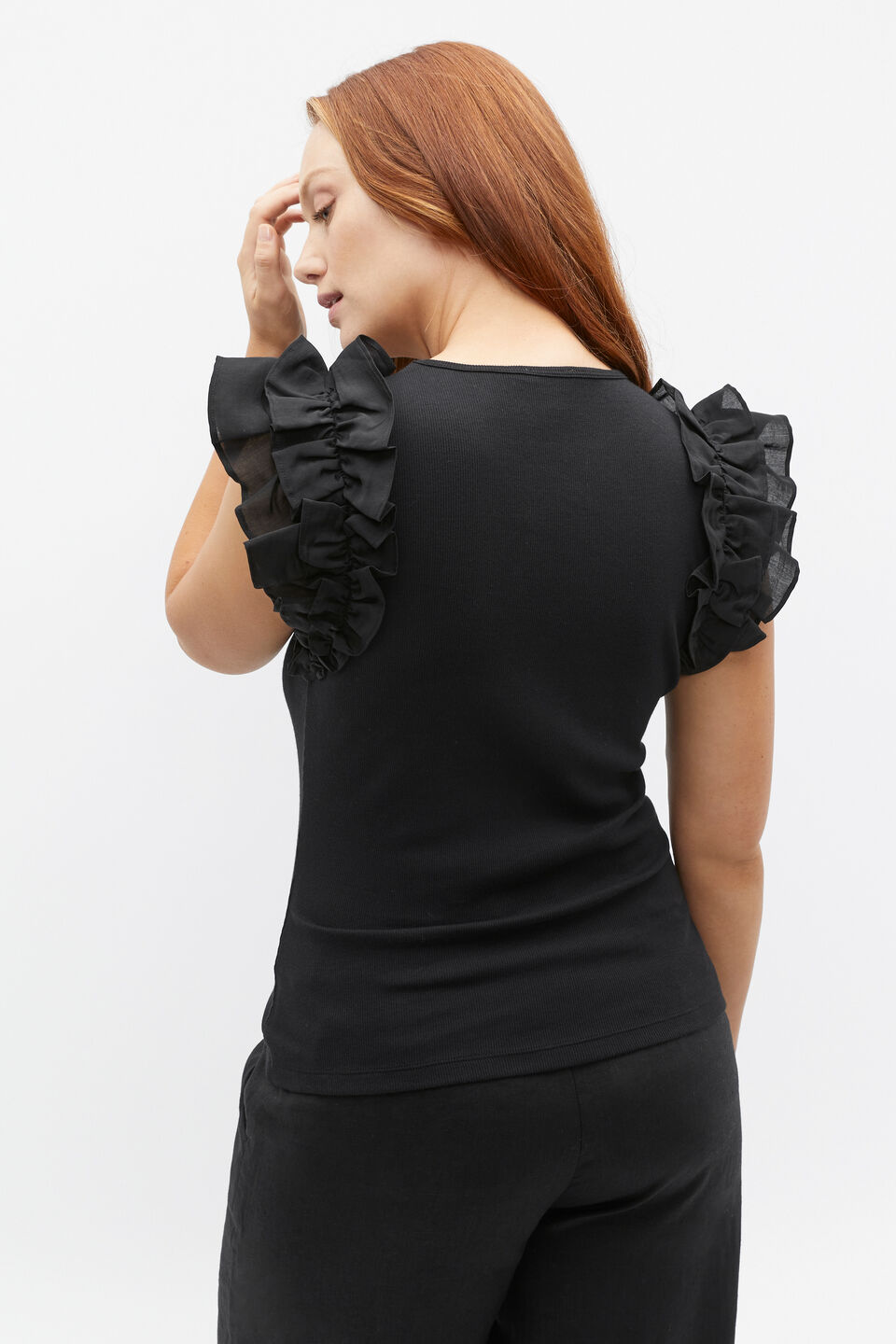 Voile Ruffle Tee  Black
