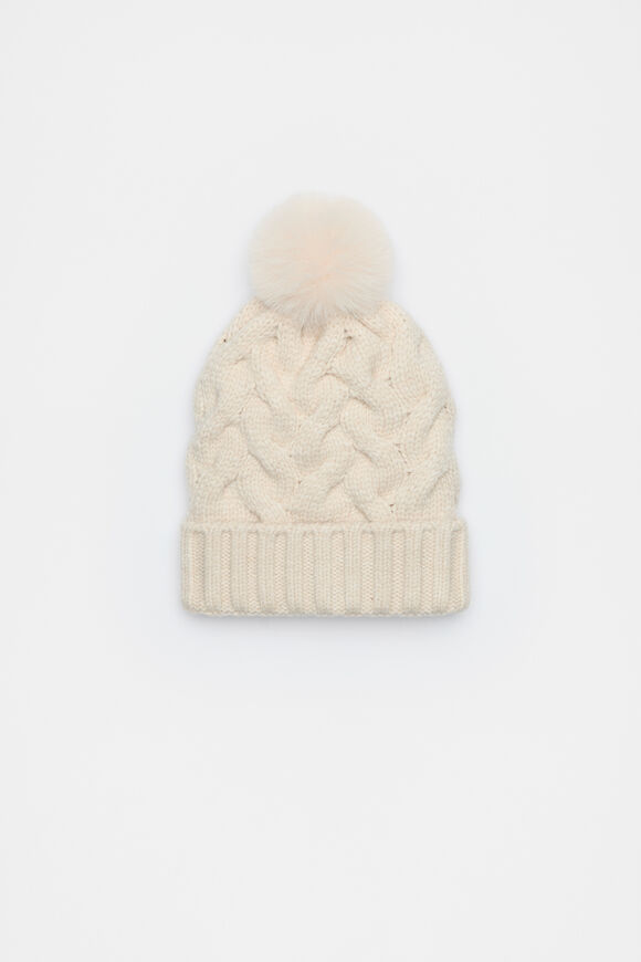 Cable Knit Beanie  Oat Marle  hi-res
