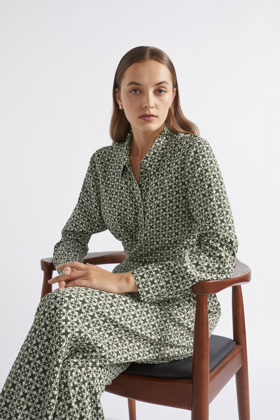 Mini Geo Wrap Shirt  Dark Fern Geo
