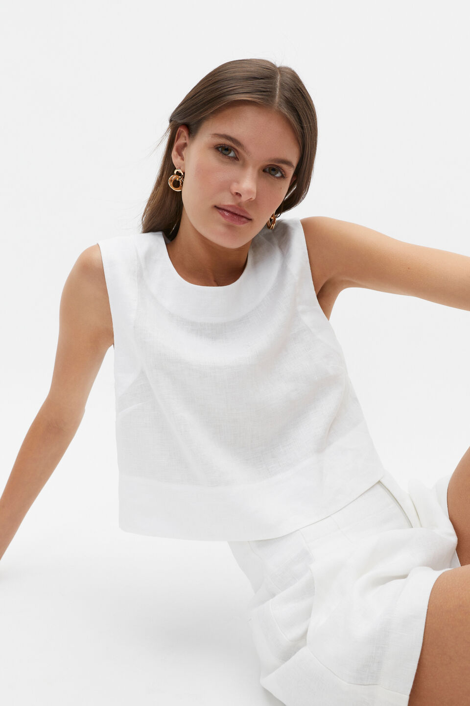 Linen Cropped Shell Top  Whisper White
