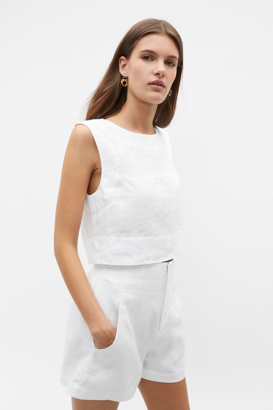 Linen Cropped Shell Top  Whisper White