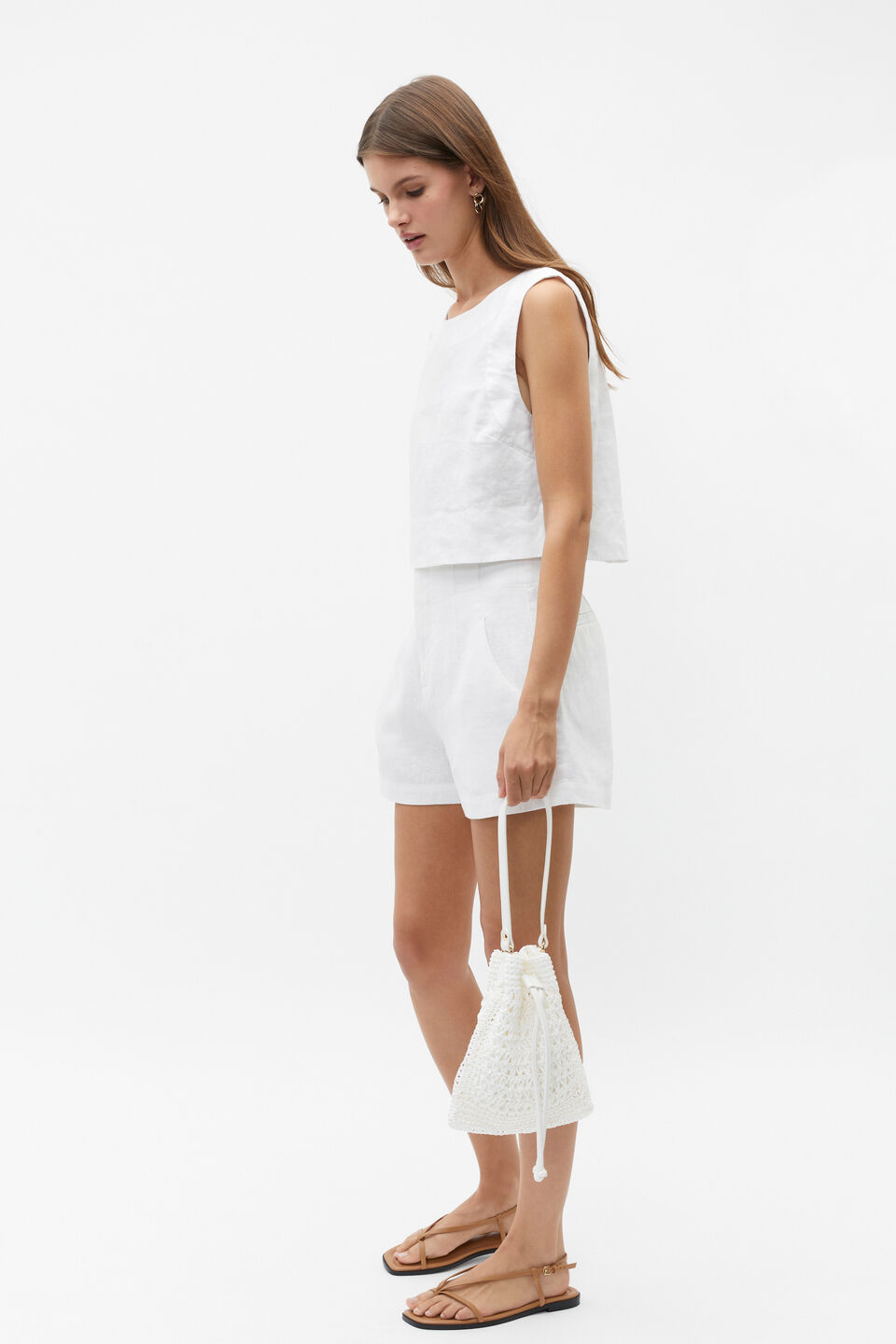 Linen Cropped Shell Top  Whisper White