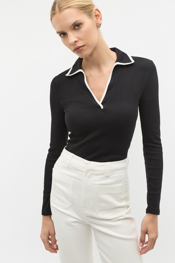 Contrast Rib Polo  Black  hi-res