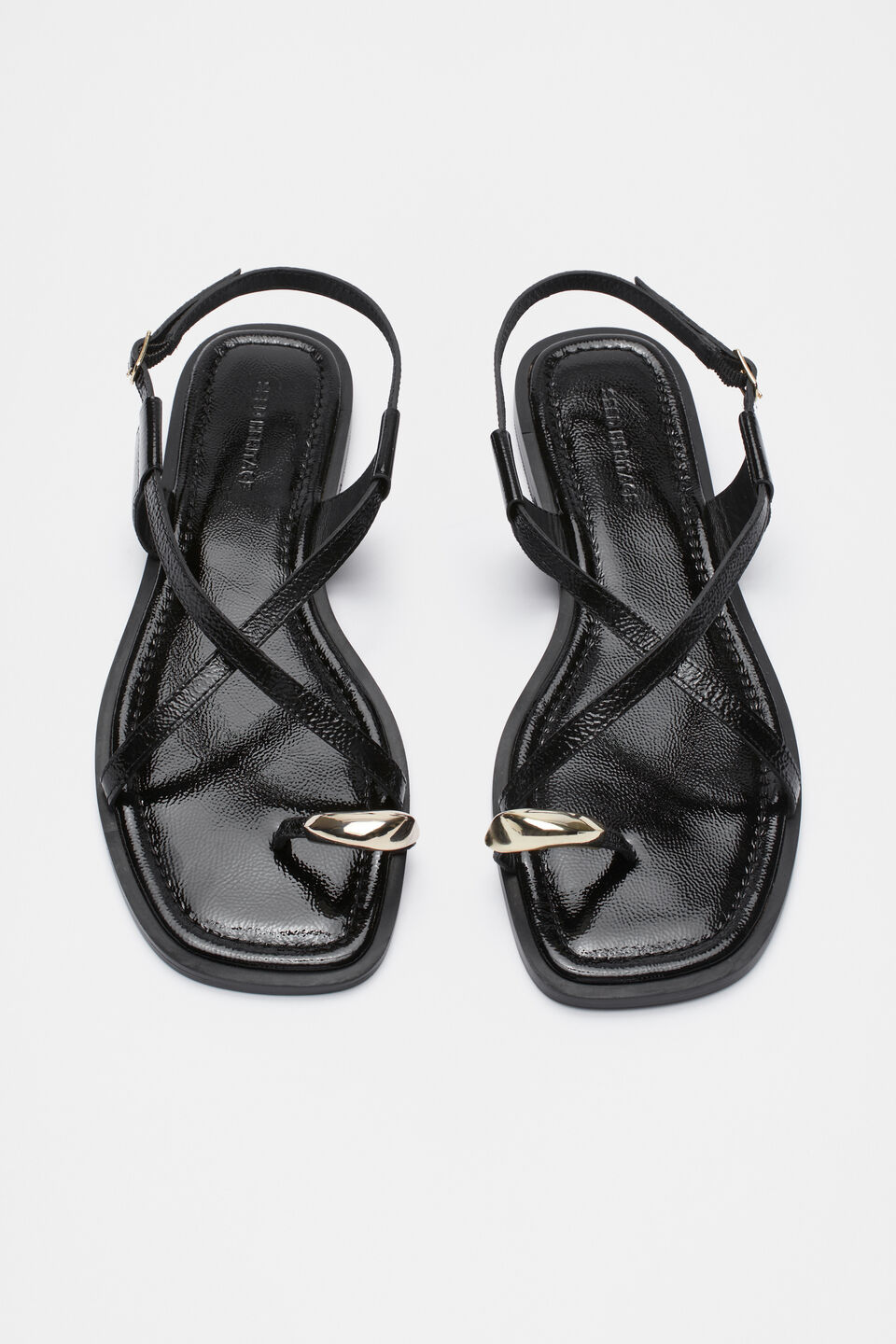Lucia Toe Ring Sandal  Black Patent