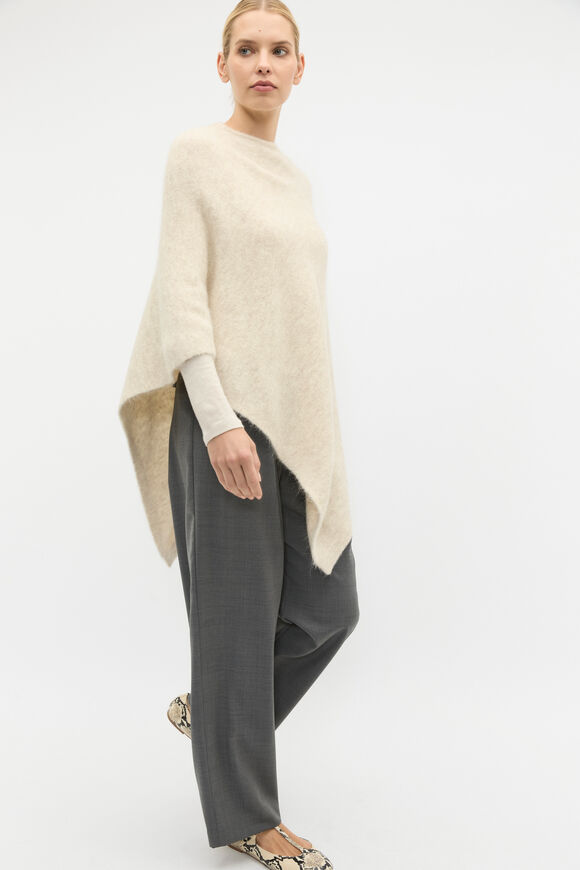 Fluffy Asymmetrical Poncho  Oat Marle  hi-res