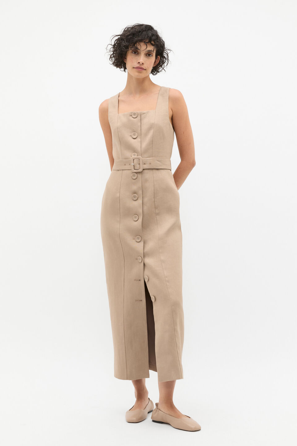 Linen Belted Midi Dress  Cookie