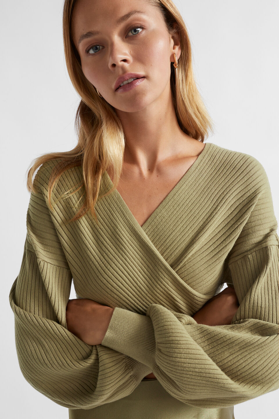 Rib Wrap Front Knit  Pistachio