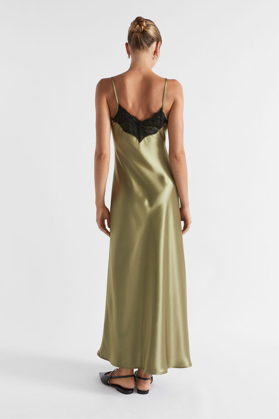 Satin Lace Trim Slip Dress  Pistachio