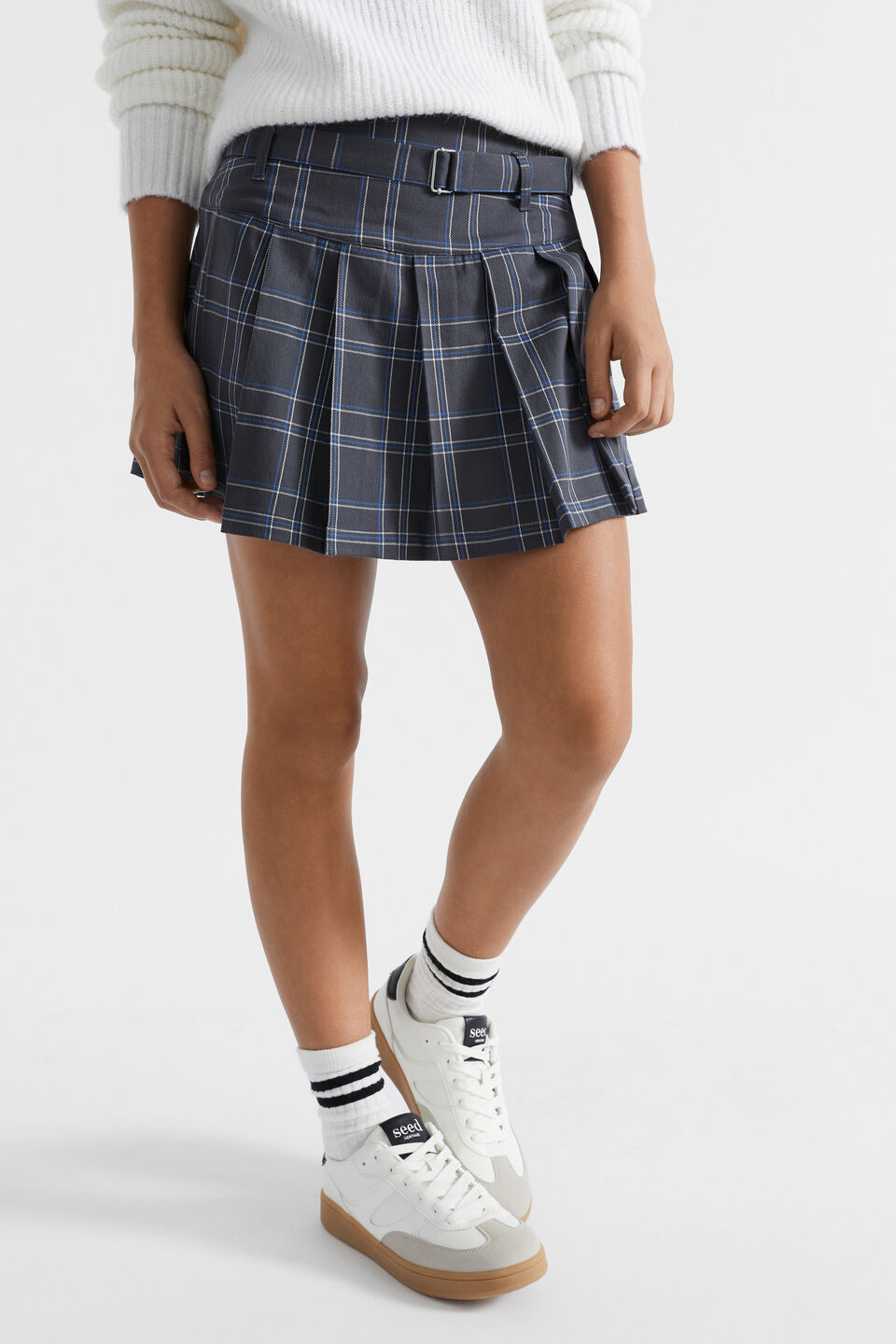 Check Pleat Skirt  Washed Black