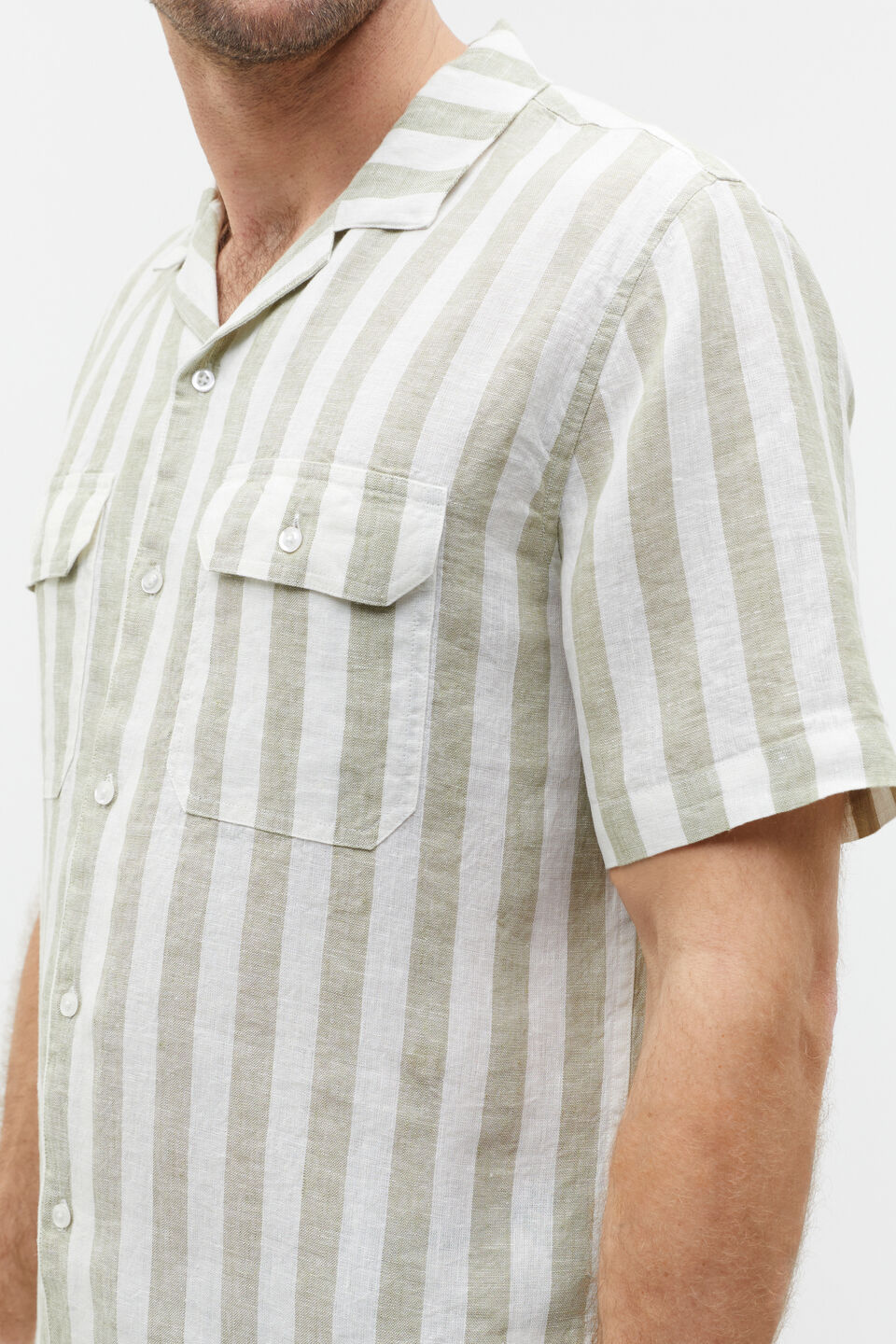 Linen Utility Shirt  Pale Olive Stripe