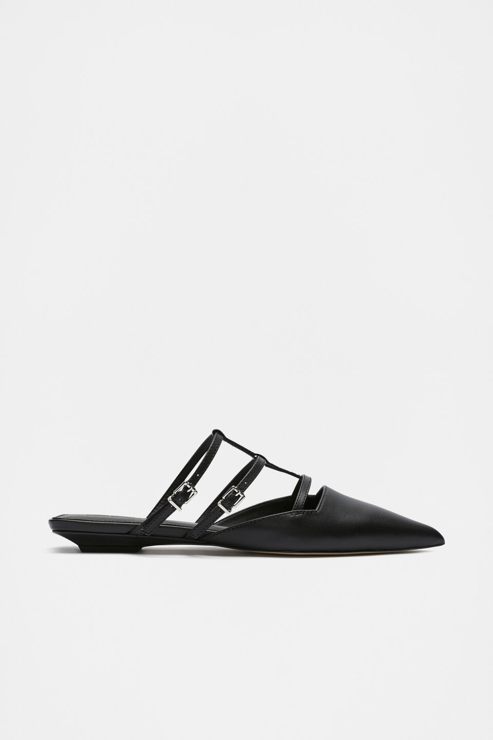 Kara Caged Pointed Flat  Black