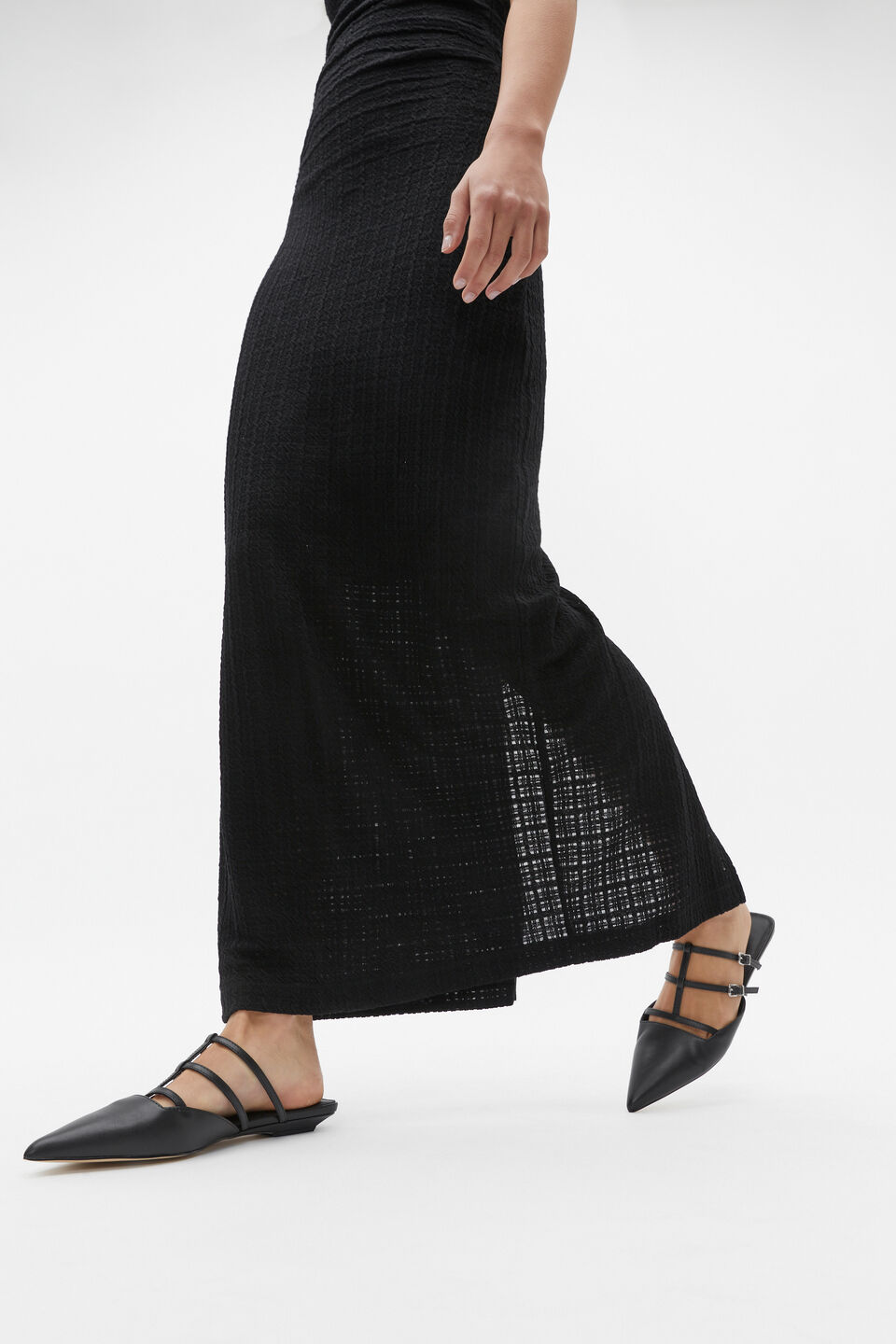 Kara Caged Pointed Flat  Black
