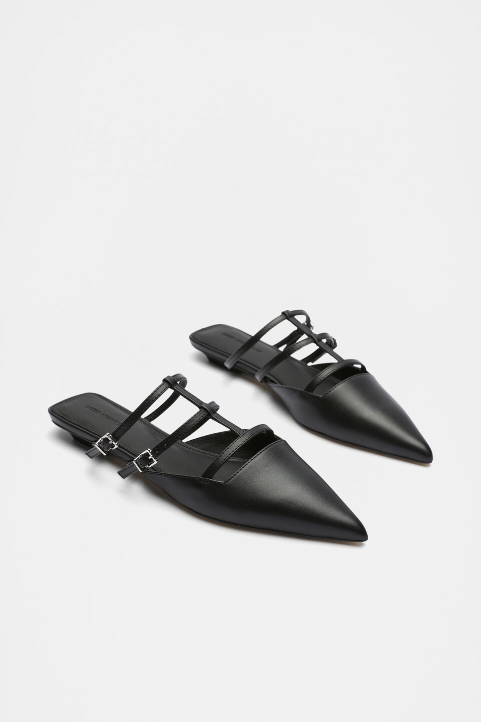 Kara Caged Pointed Flat  Black