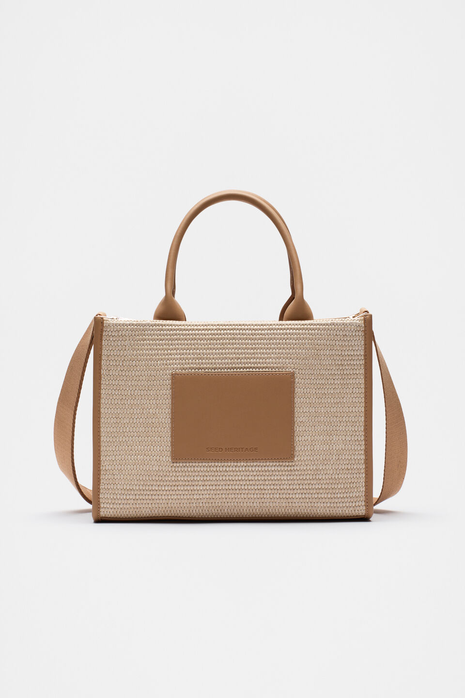 Structured Woven Mini Tote  Caramel