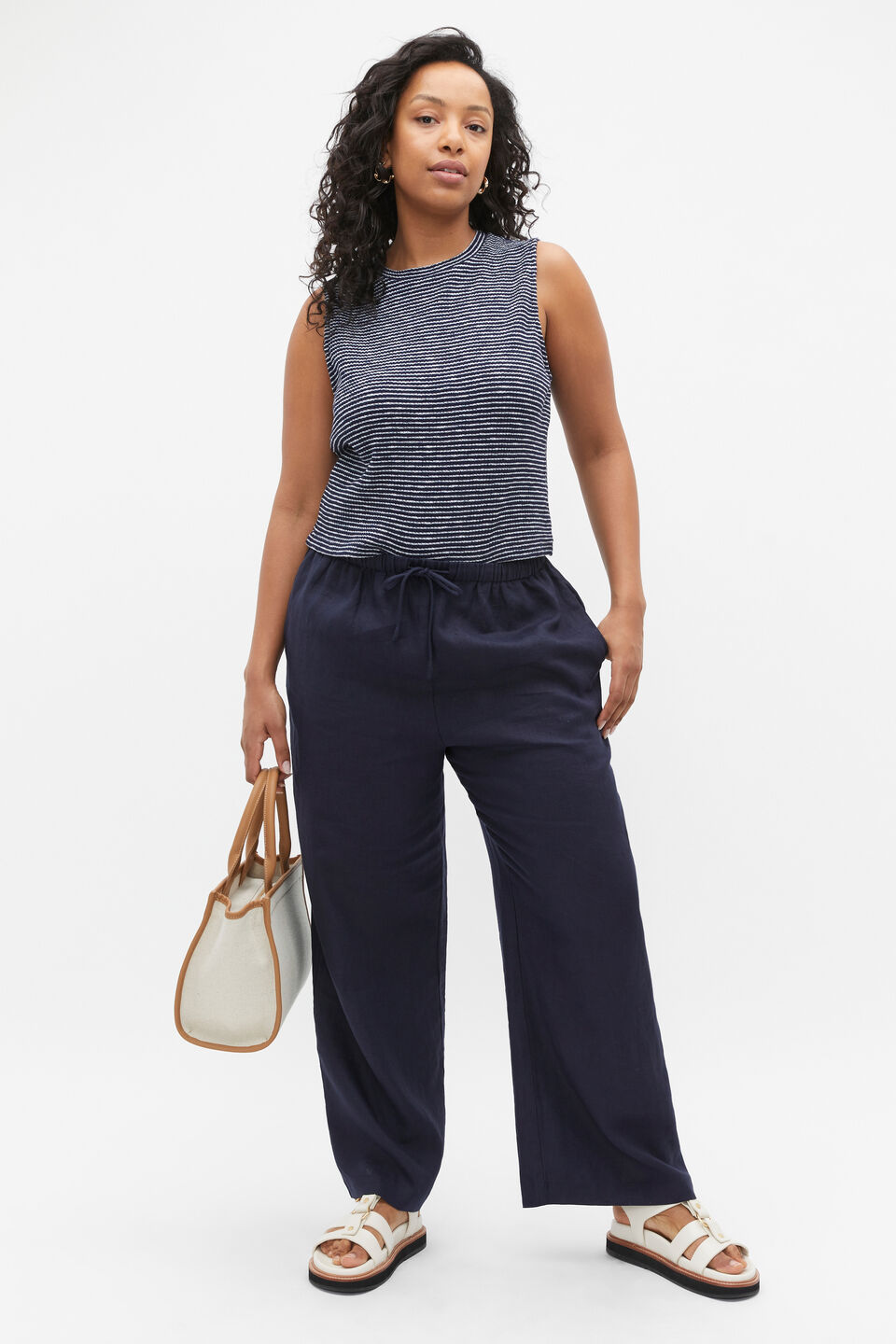 Stripe Textured Shell Top  Midnight Sky Stripe