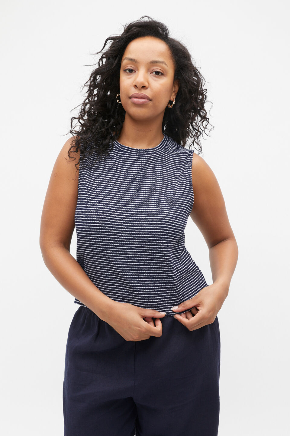Stripe Textured Shell Top  Midnight Sky Stripe