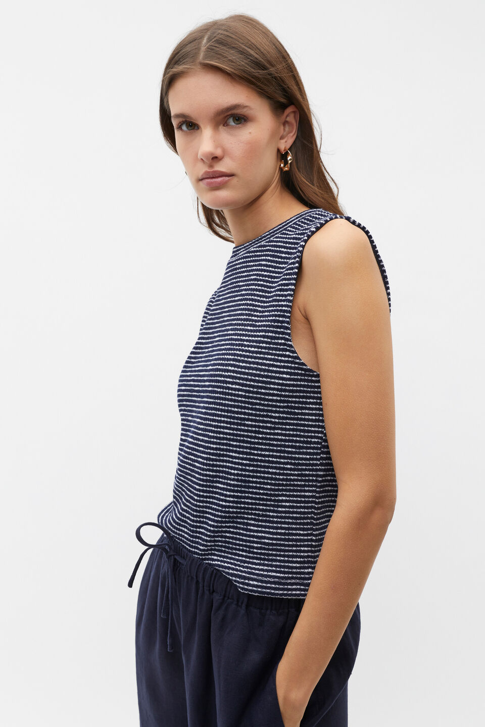 Stripe Textured Shell Top  Midnight Sky Stripe