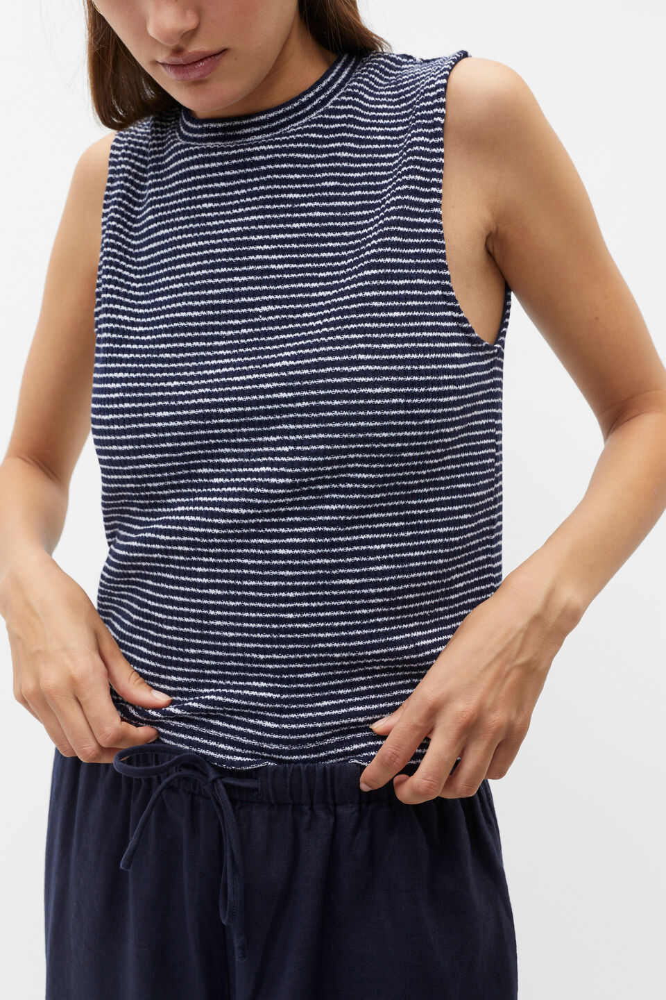 Stripe Textured Shell Top  Midnight Sky Stripe