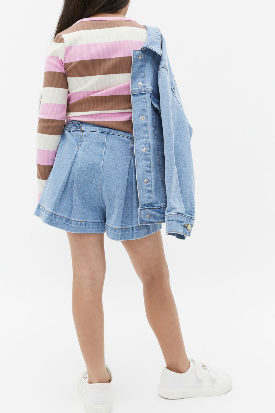 Denim Pleat Short  Clean Blue Wash