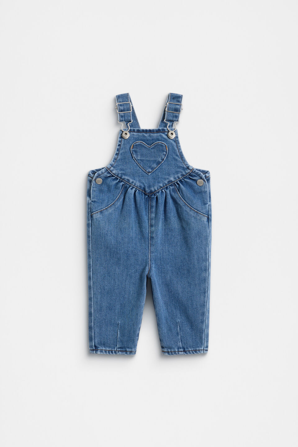 Heart Denim Overall  Mid Blue Wash
