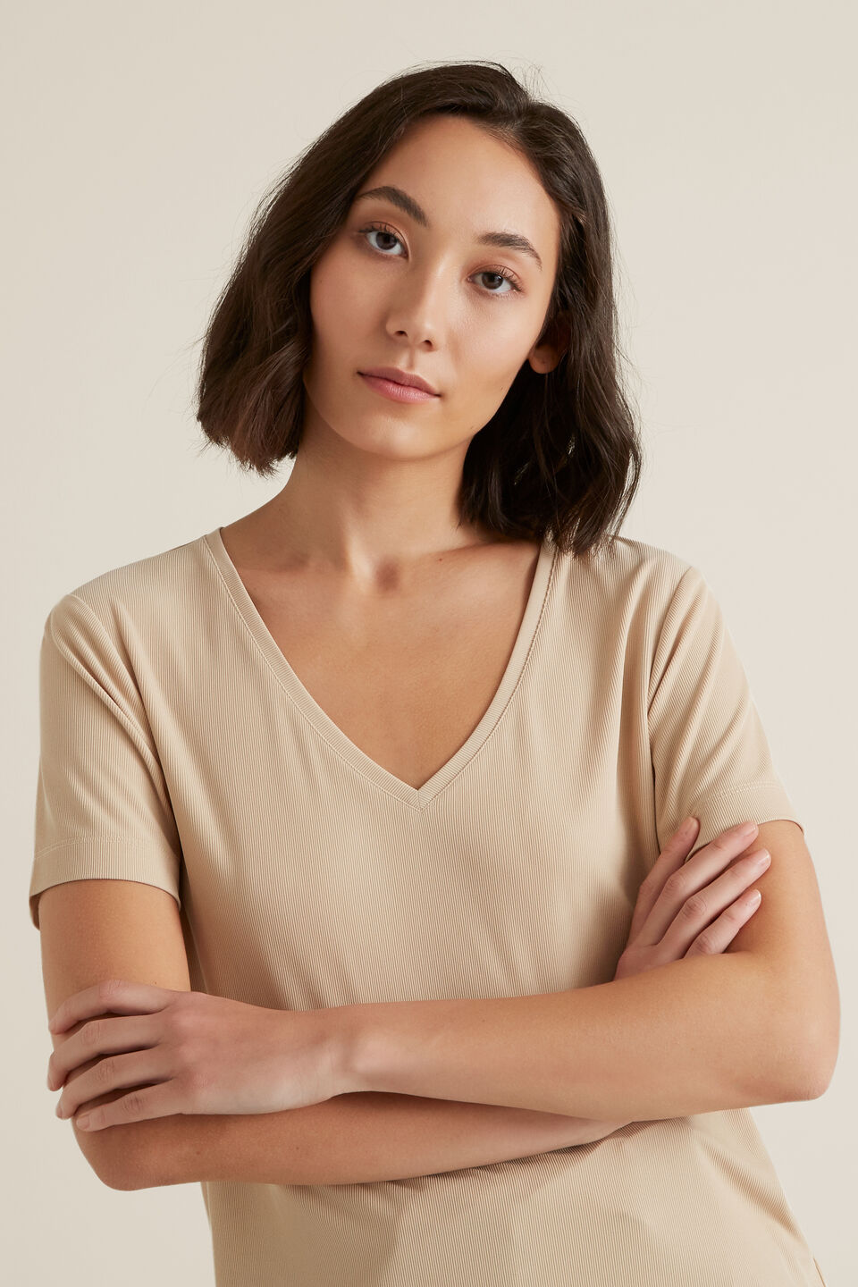 V Neck Rib Tee  