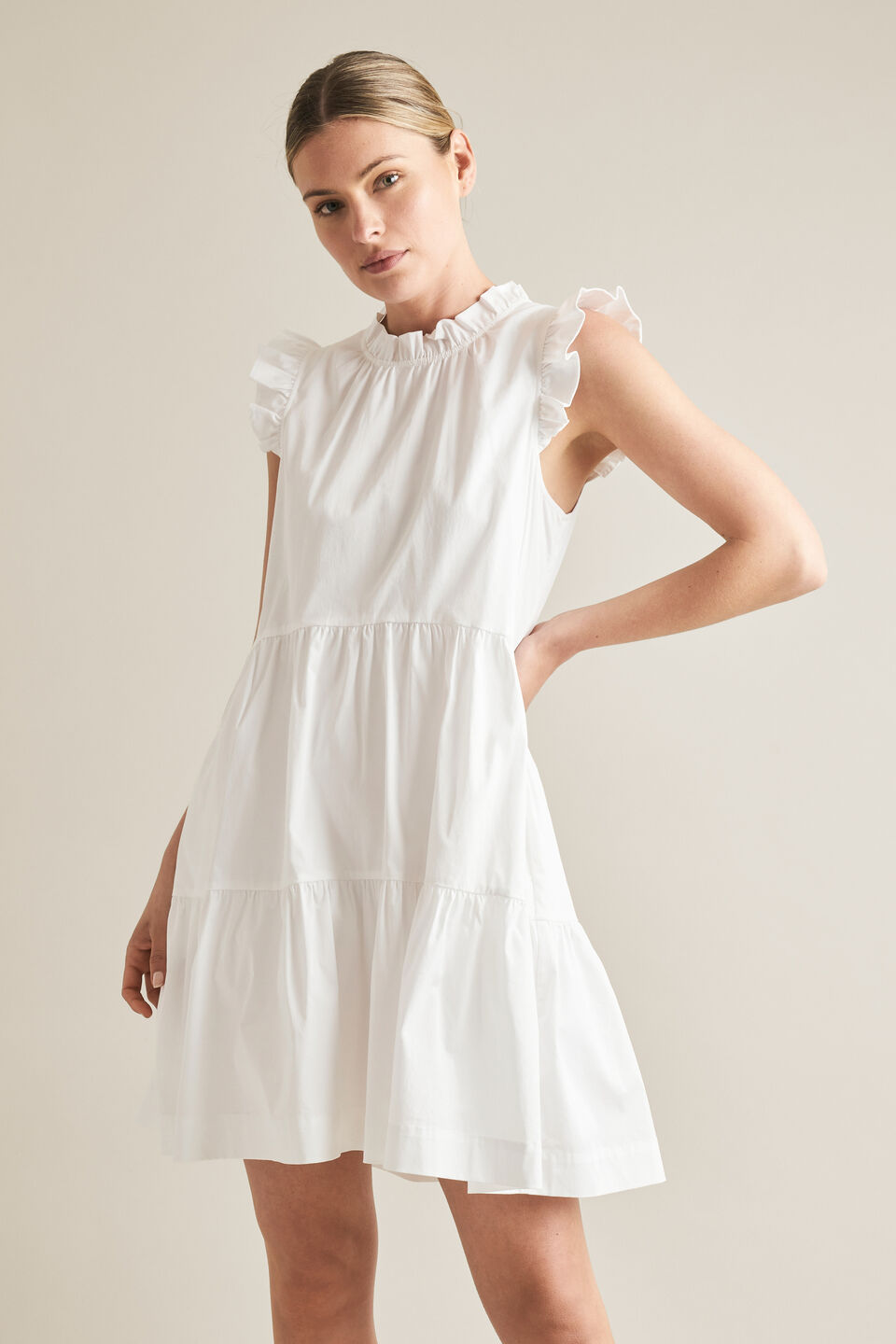 Ruffle Sleeve Cotton Dress  
