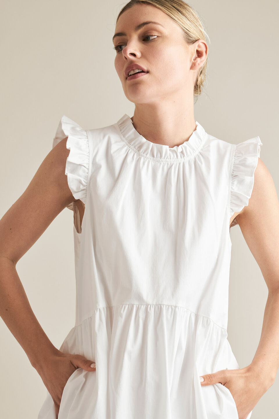 Ruffle Sleeve Cotton Dress  
