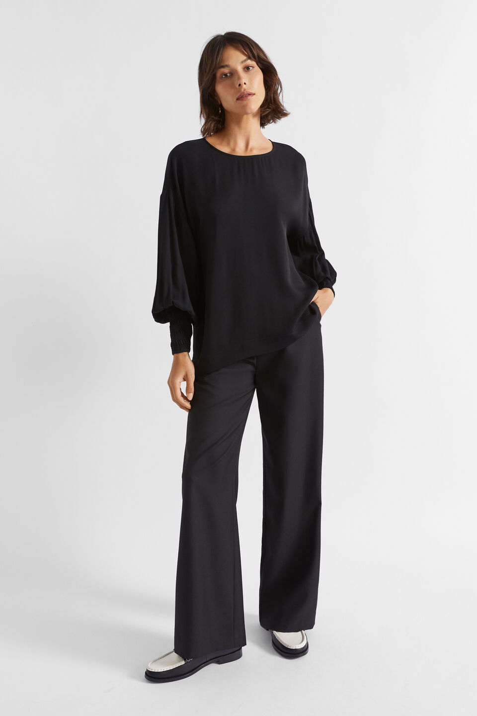 Twill Billow Blouse  Black