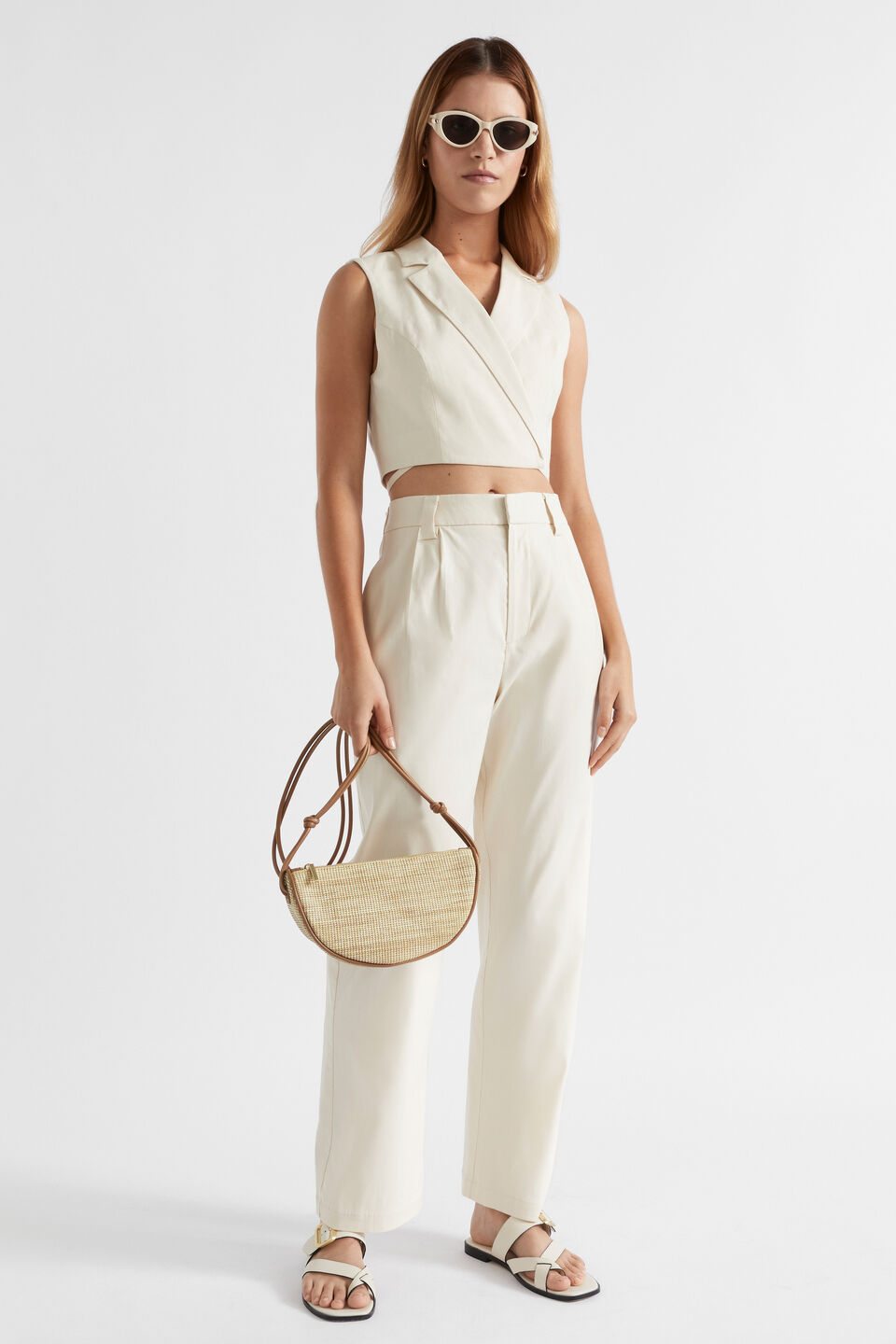Wrap Tie Waist Vest  Oyster