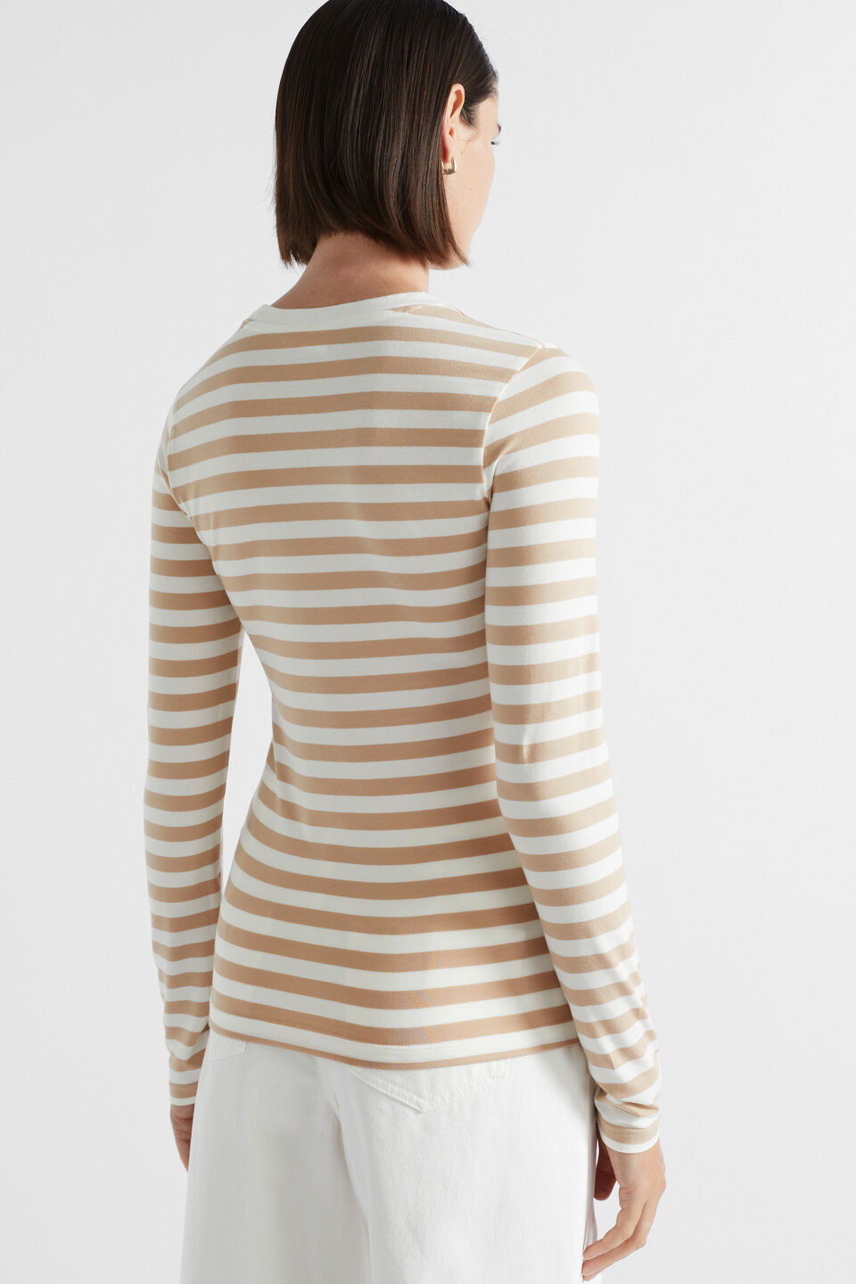 Stripe Long Sleeve Top  Champagne Beige Stripe