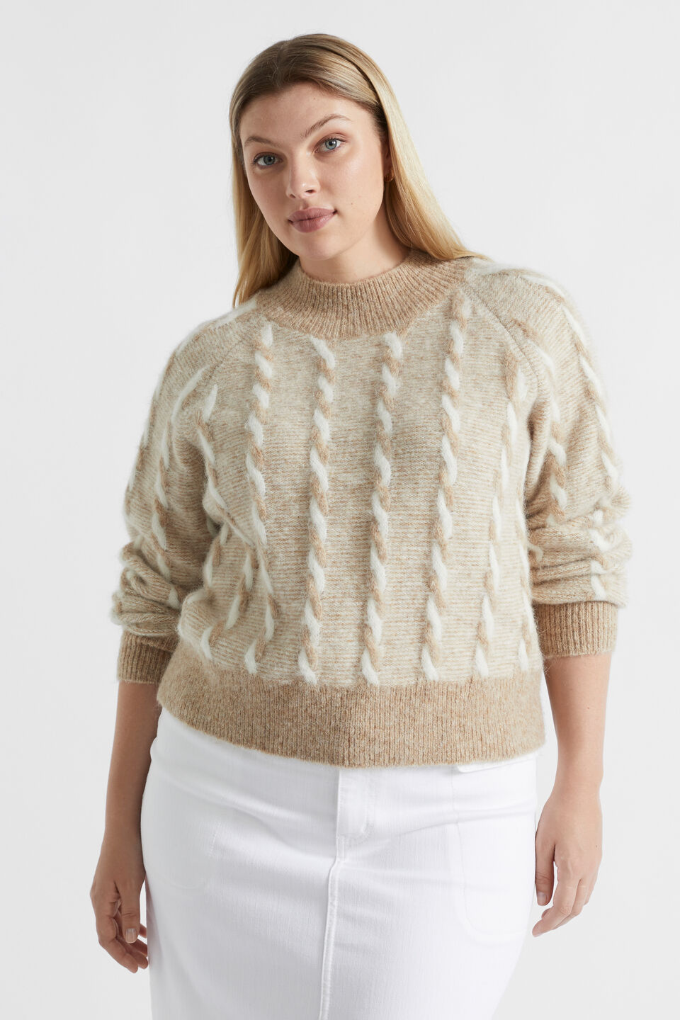 Two Tone Cable Knit  Champagne Beige Twist