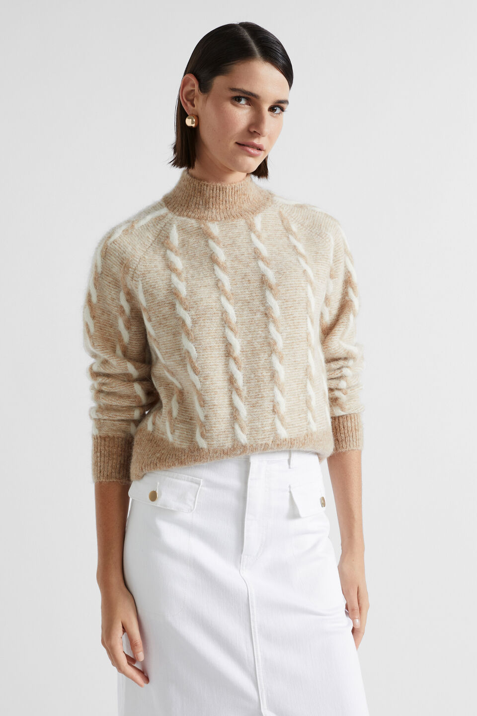 Two Tone Cable Knit  Champagne Beige Twist