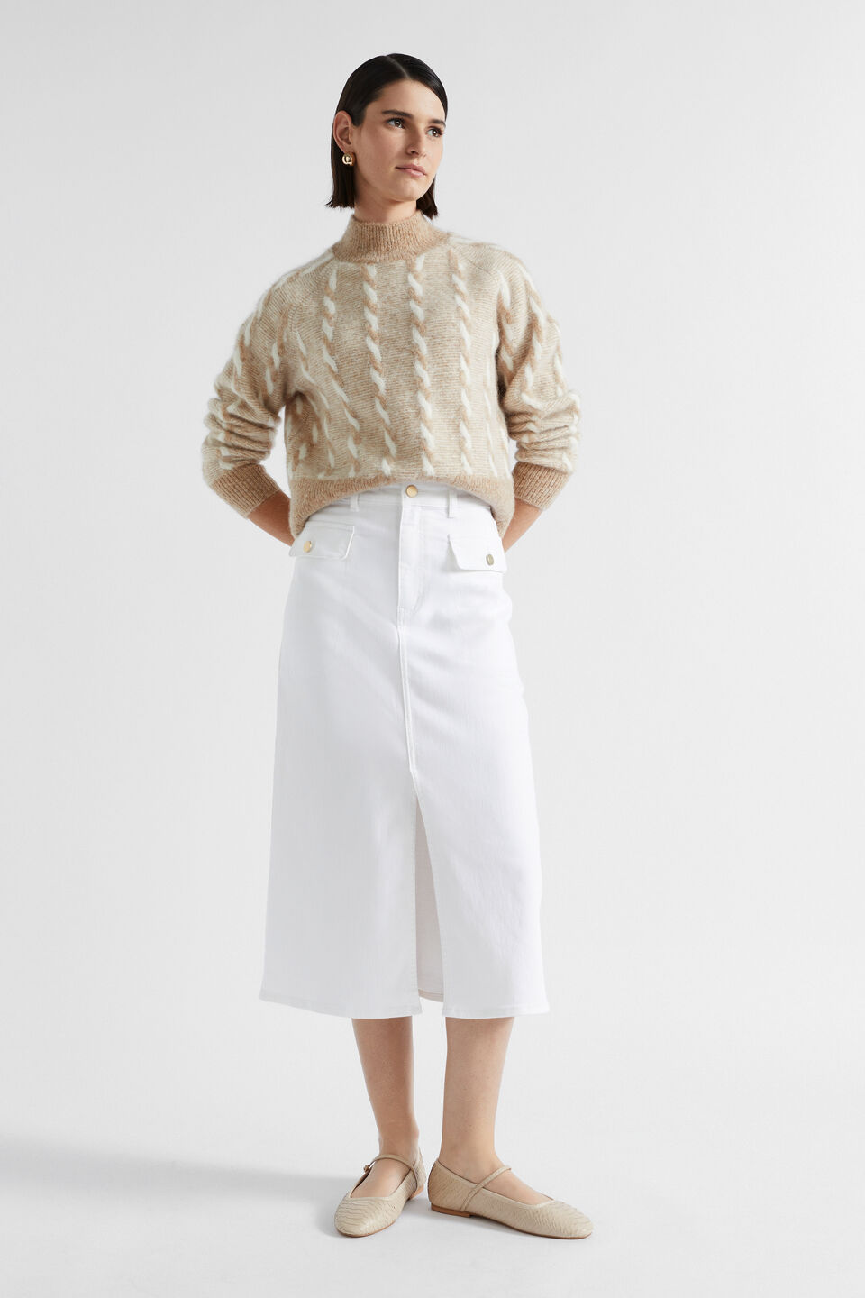 Two Tone Cable Knit  Champagne Beige Twist