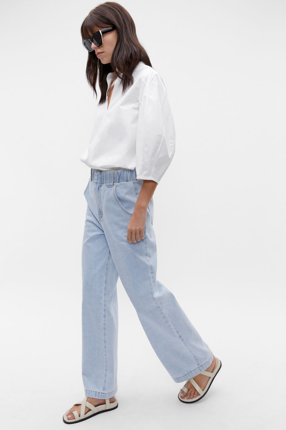 Blouson Sleeve Poplin Blouse  Whisper White