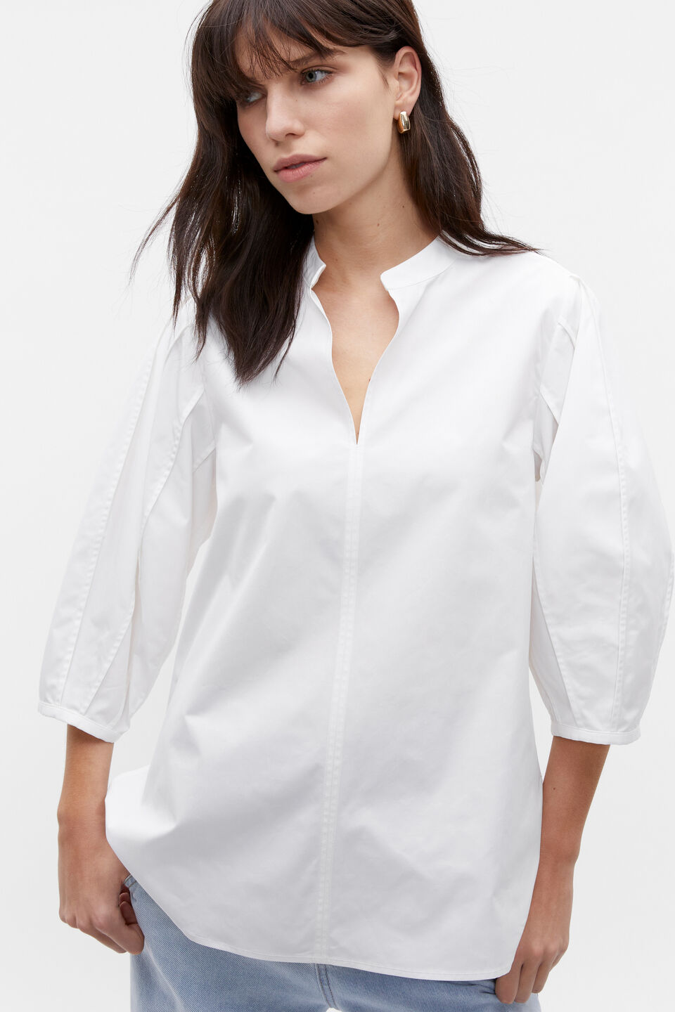 Blouson Sleeve Poplin Blouse  Whisper White