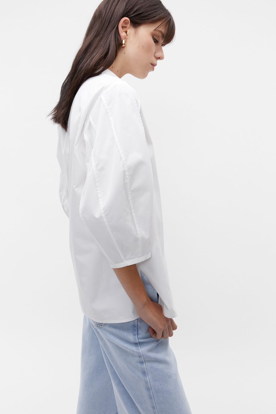 Blouson Sleeve Poplin Blouse  Whisper White
