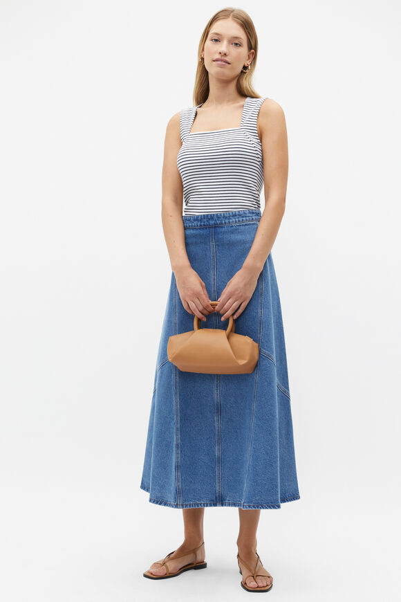 Denim Flare Midi Panel Skirt  Sea Blue Wash  hi-res