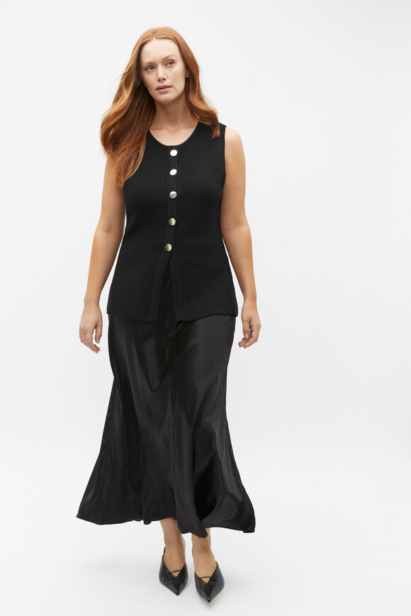 Satin Midi Swing Skirt  Black  hi-res